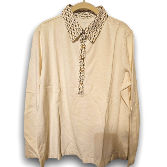 #264 Land's End- Off-white 3 quarter button long sleeve Top- Size: 1X - Picture 1 of 6